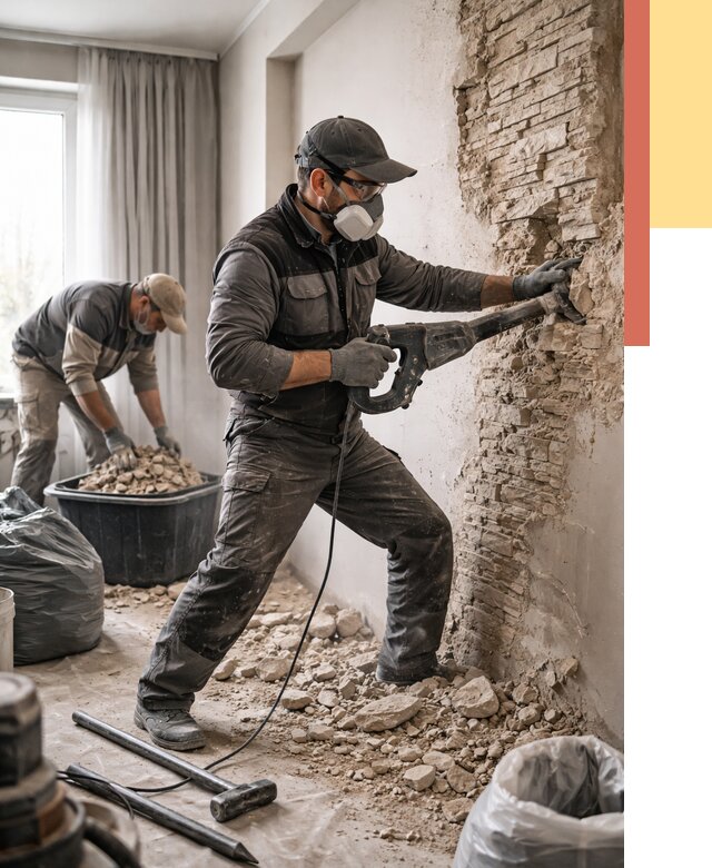 Демонтаж декоративного камня в Вязниках от 1549 руб/м² — быстро и недорого | ОТДЕЛОЧНИК-Взн