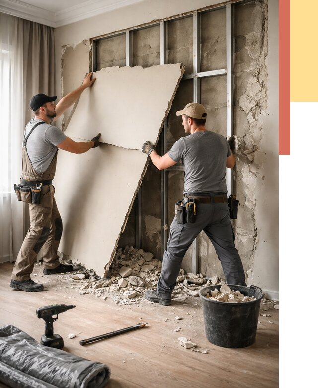 Демонтаж гипсокартона со стен в Вязниках от 374 руб. — услуги демонтажа | ОТДЕЛОЧНИК-Взн