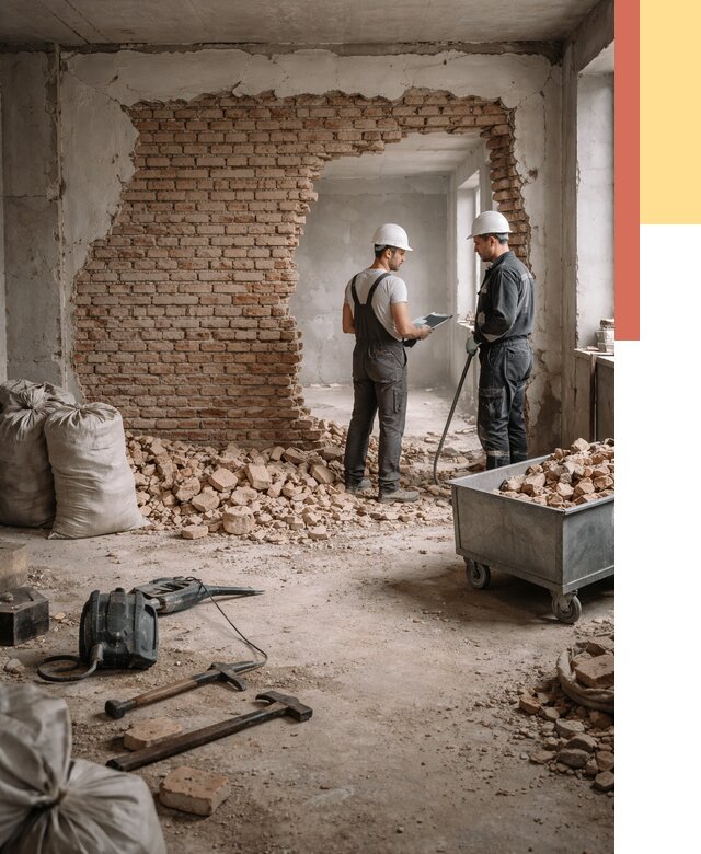 Демонтаж кирпичных стен в Вязниках от 4487 руб. — быстро, недорого, под ключ | ОТДЕЛОЧНИК-Взн