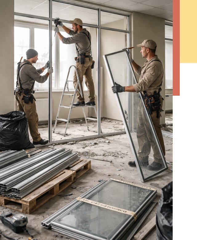 Демонтаж алюминиевых перегородок в Вязниках от 4487 руб. — быстро и недорого | ОТДЕЛОЧНИК-Взн