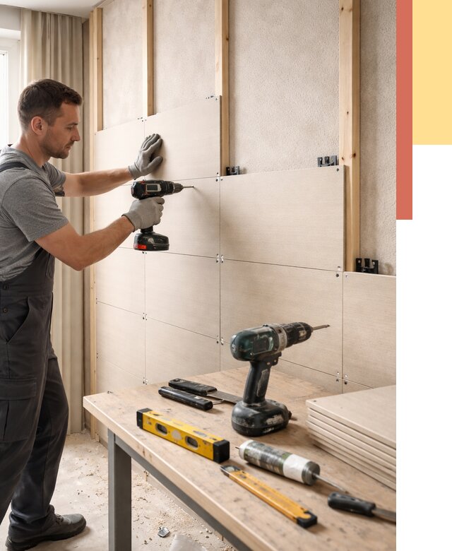 Монтаж МДФ панелей на стены в Вязниках от 1335 руб. под ключ | ОТДЕЛОЧНИК-Взн