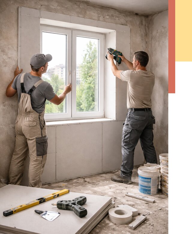 Монтаж откосов из гипсокартона в Вязниках от 4807 руб. под ключ | ОТДЕЛОЧНИК-Взн