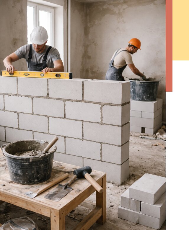 Кладка перегородок из газобетона в Вязниках от 3419 руб. под ключ | ОТДЕЛОЧНИК-Взн