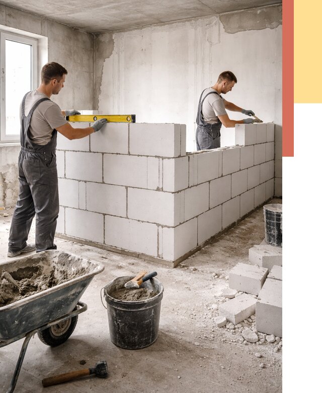 Кладка перегородок из ПГП в Вязниках от 2671 руб./м2 — монтаж и возведение под ключ | ОТДЕЛОЧНИК-Взн