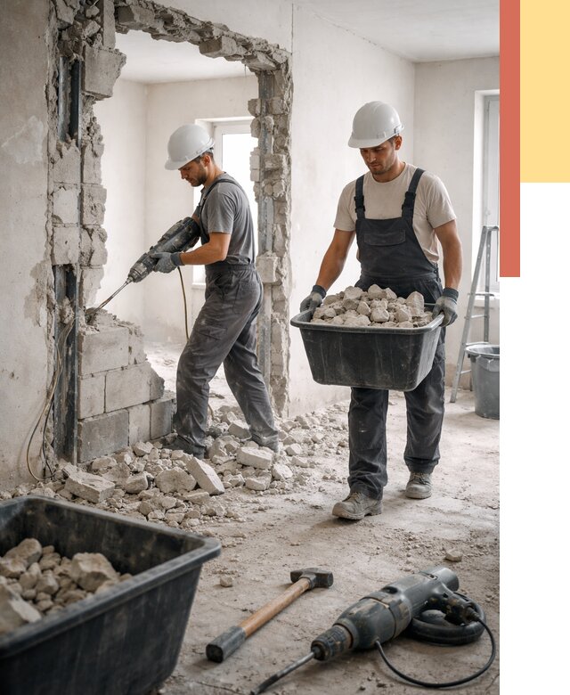 Демонтаж блоковых перегородок в Вязниках от 4006 руб. — быстро и недорого | ОТДЕЛОЧНИК-Взн