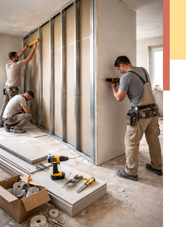 Монтаж однослойной перегородки из гипсокартона в Вязниках от 694 руб. | ОТДЕЛОЧНИК-Взн