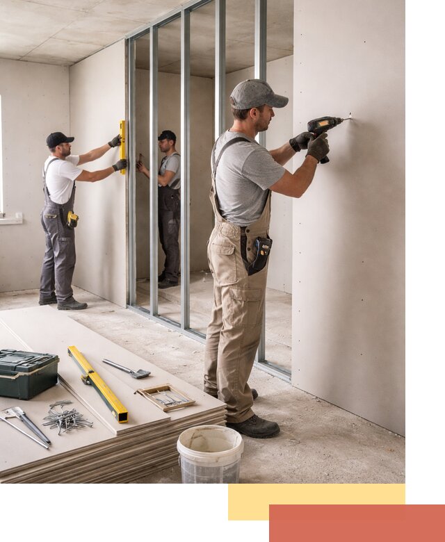 Однослойная перегородка из гипсокартона в Вязниках под ключ, монтаж и отделка