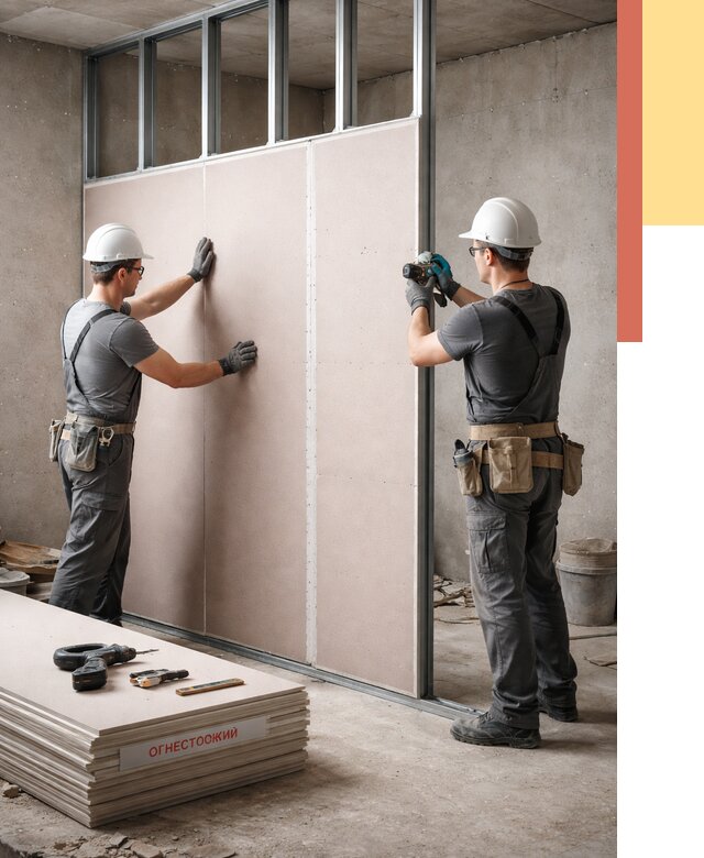Перегородка из огнестойкого гипсокартона в Вязниках от 1976 руб. под ключ | ОТДЕЛОЧНИК-Взн