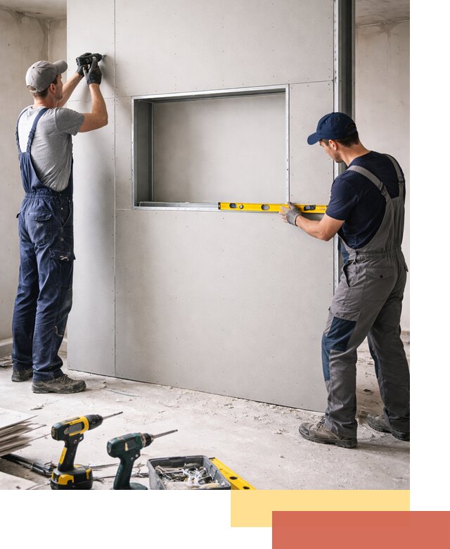 Перегородка из гипсокартона с нишей под декор в Вязниках