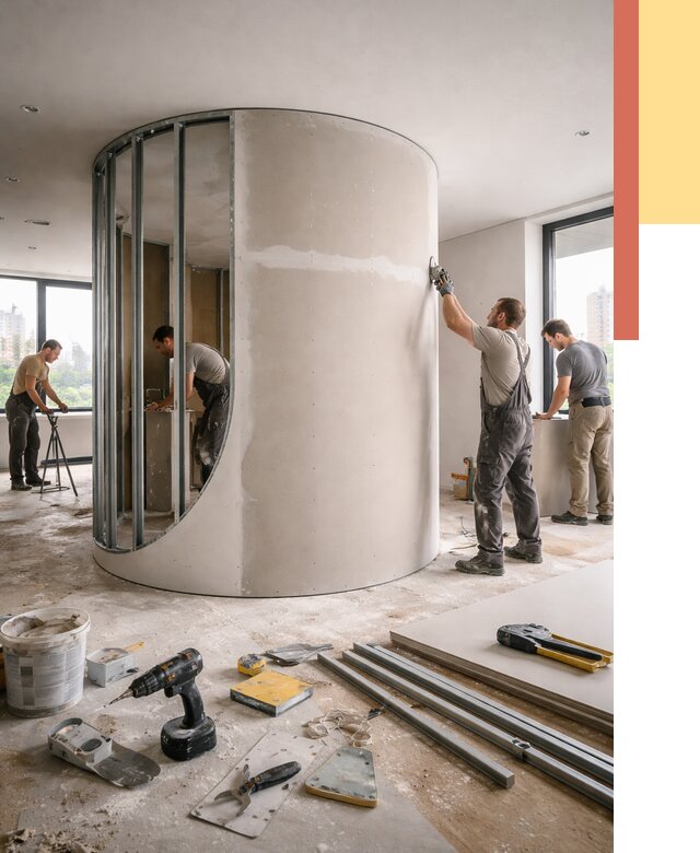 Радиусная перегородка из гипсокартона в Вязниках от 3098 руб. под ключ | ОТДЕЛОЧНИК-Взн