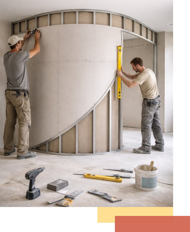 Радиусная перегородка из гипсокартона в Вязниках под ключ