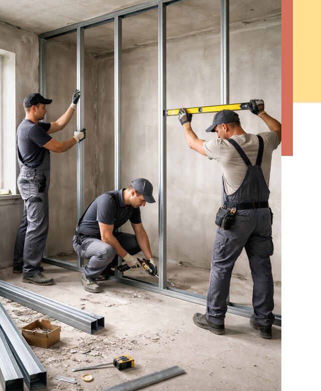 Монтаж каркаса перегородки из профиля в Вязниках от 801 руб. | ОТДЕЛОЧНИК-Взн