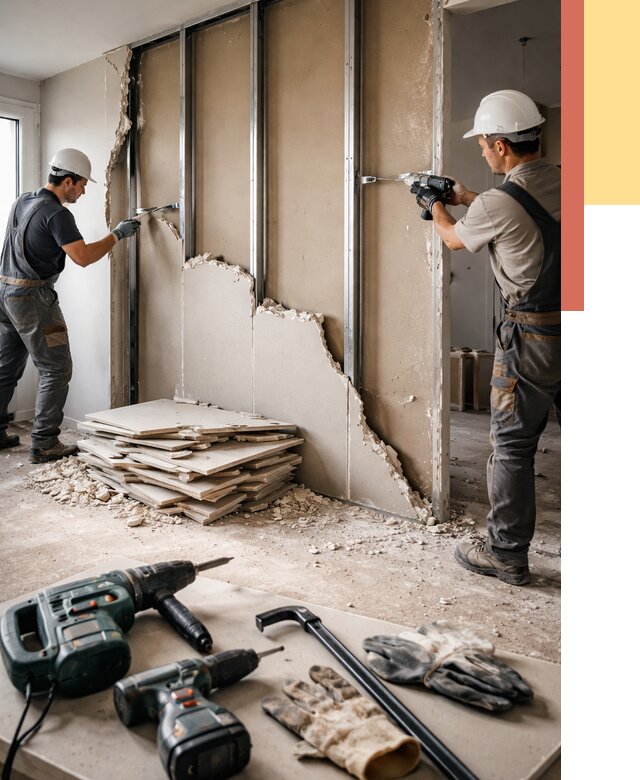 Демонтаж перегородки из гипсокартона в Вязниках от 1282 руб. быстро и недорого | ОТДЕЛОЧНИК-Взн