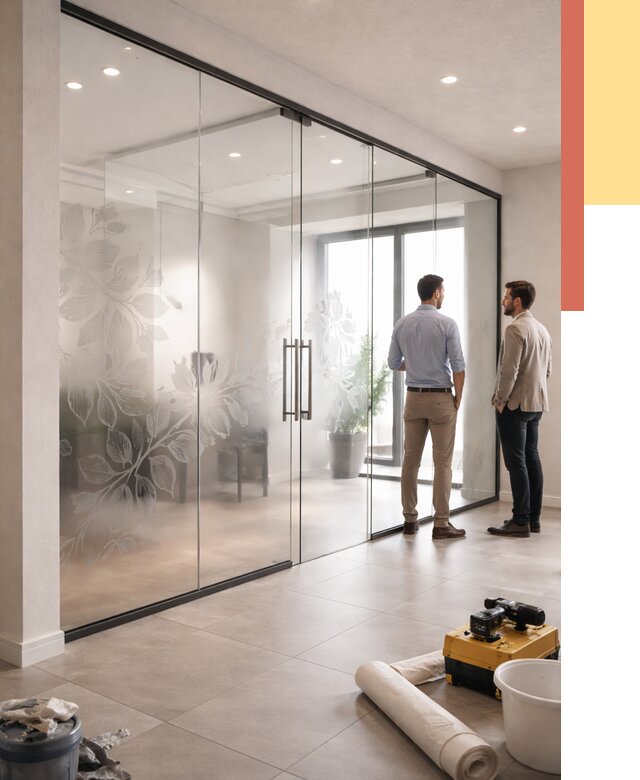 Стеклянные перегородки с рисунком в Вязниках от 13354 руб. монтаж и нанесение | ОТДЕЛОЧНИК-Взн