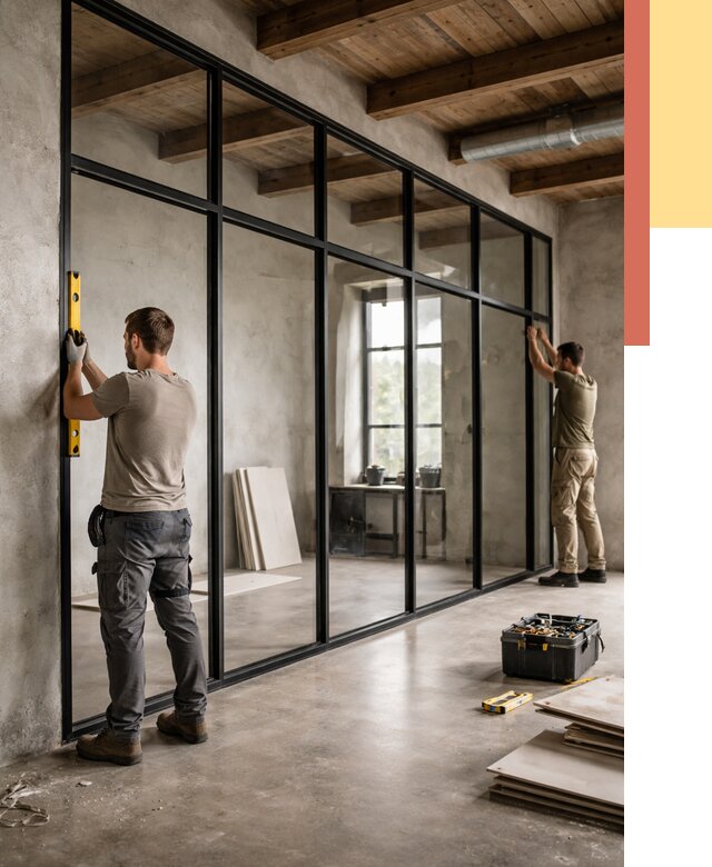 Стеклянные перегородки лофт в Вязниках от 11217 руб. под ключ | ОТДЕЛОЧНИК-Взн