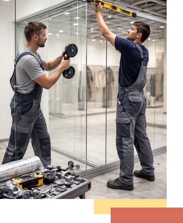 Стеклянные перегородки для магазинов в Вязниках — монтаж и установка