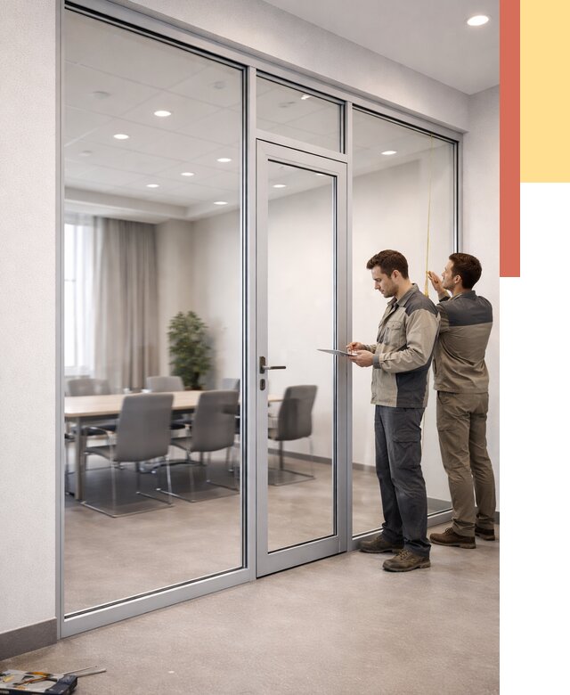 Установка и монтаж алюминиевых перегородок со стеклом в Вязниках от 8760 руб. | ОТДЕЛОЧНИК-Взн