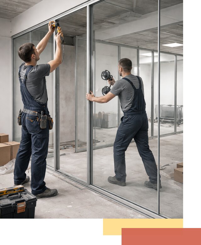 Алюминиевые перегородки со стеклом в Вязниках — изготовление и монтаж