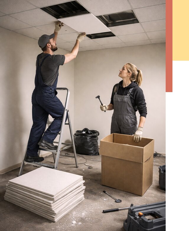 Демонтаж потолочной плитки в Вязниках от 4807 руб. быстро и недорого | ОТДЕЛОЧНИК-Взн