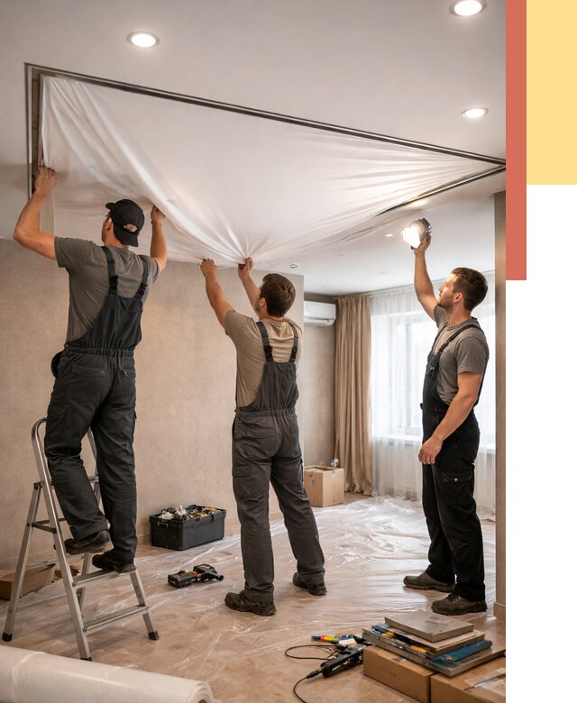 Монтаж ПВХ натяжного потолка в Вязниках от 3739 руб. под ключ | ОТДЕЛОЧНИК-Взн