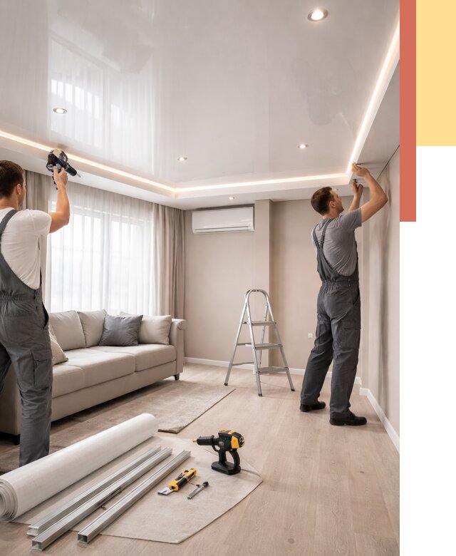 Монтаж глянцевого натяжного потолка в Вязниках от 801 руб. под ключ | ОТДЕЛОЧНИК-Взн