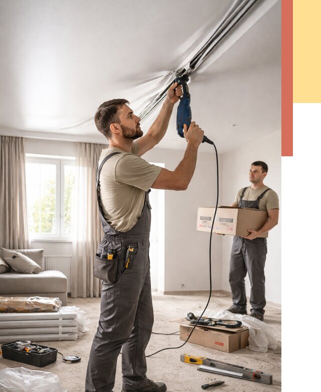 Монтаж сатинового натяжного потолка в Вязниках от 3739 руб. | Быстро, недорого — ОТДЕЛОЧНИК-Взн