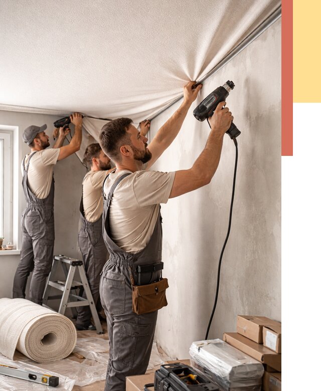 Монтаж фактурного натяжного потолка в Вязниках от 801 руб. — ОТДЕЛОЧНИК-Взн