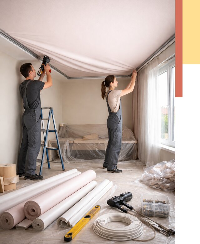 Монтаж цветного натяжного потолка в Вязниках от 4487 руб/м² — быстро и недорого | ОТДЕЛОЧНИК-Взн