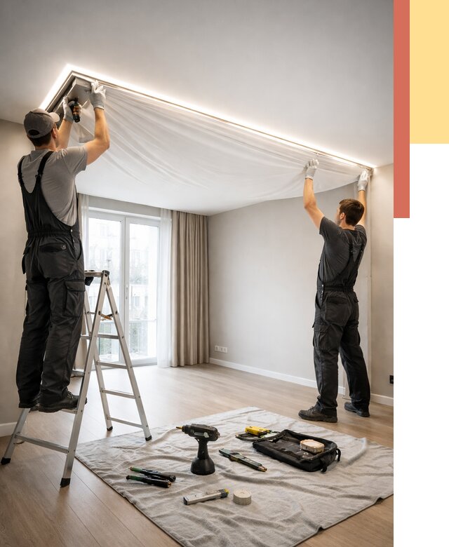 Монтаж парящего натяжного потолка в Вязниках от 4807 руб. быстро и недорого | ОТДЕЛОЧНИК-Взн