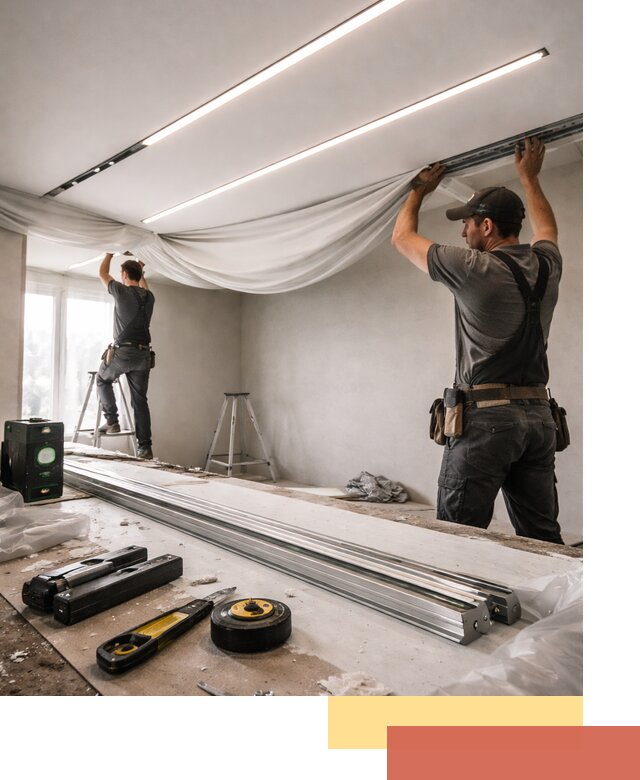 Монтаж натяжных потолков со световыми линиями в Вязниках