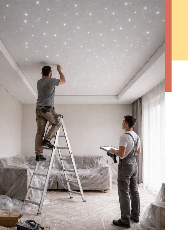 Монтаж натяжного потолка «звездное небо» в Вязниках от 6944 руб. | ОТДЕЛОЧНИК-Взн