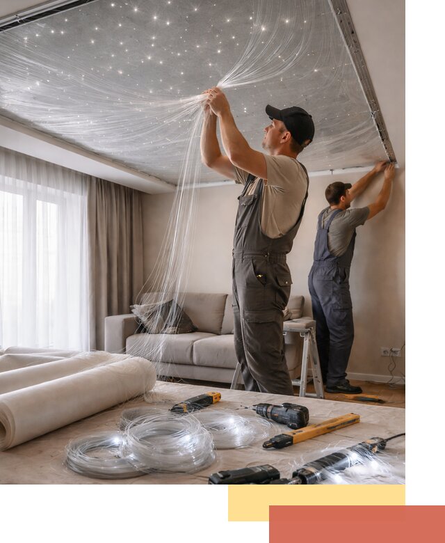 Монтаж натяжного потолка «Звездное небо» в Вязниках