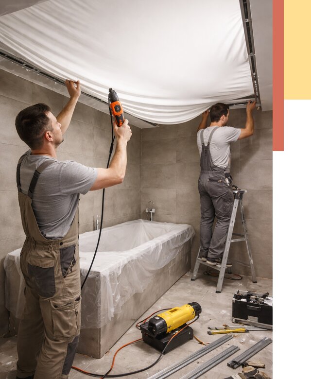 Монтаж натяжного потолка в ванной в Вязниках от 1282 руб. под ключ | ОТДЕЛОЧНИК-Взн