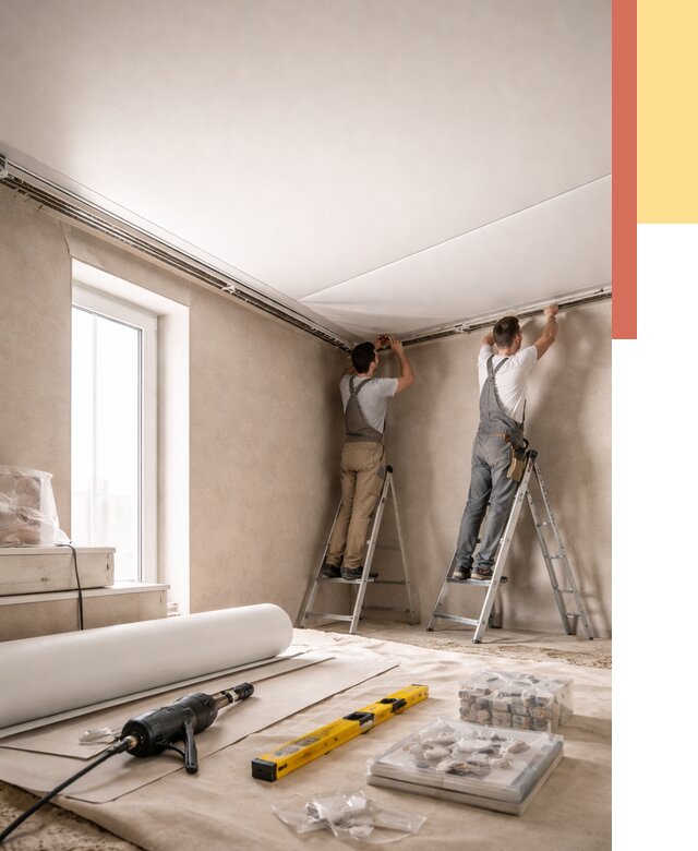 Монтаж натяжного потолка в спальне в Вязниках от 4060 руб. под ключ | ОТДЕЛОЧНИК-Взн