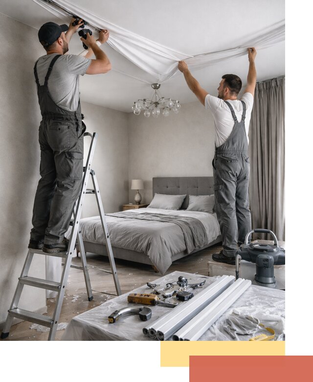 Монтаж натяжного потолка в спальне в Вязниках