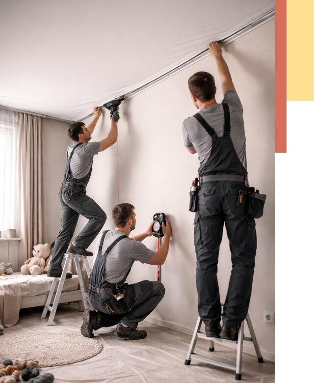 Монтаж натяжного потолка в детской в Вязниках от 3739 руб. — быстро и недорого | ОТДЕЛОЧНИК-Взн