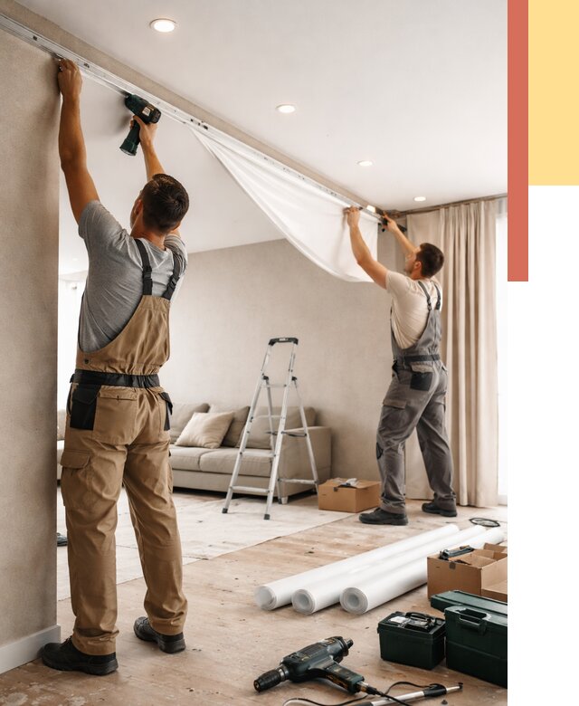 Монтаж натяжного потолка в гостиной в Вязниках от 588 руб. | ОТДЕЛОЧНИК-Взн