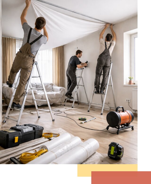 Монтаж натяжного потолка в гостиной в Вязниках