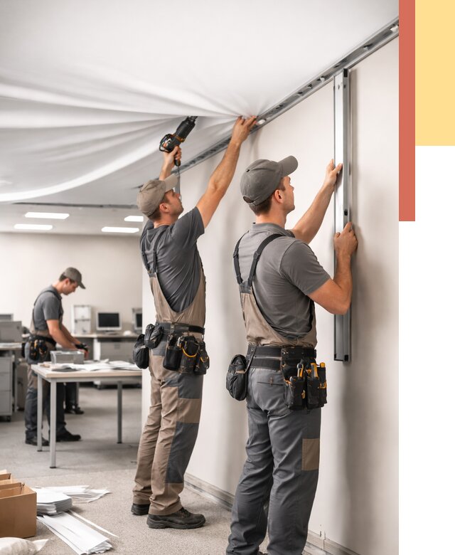 Монтаж натяжного потолка в офисе в Вязниках от 481 руб/м² — быстро и недорого | ОТДЕЛОЧНИК-Взн