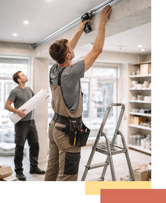 Монтаж натяжных потолков в магазине в Вязниках