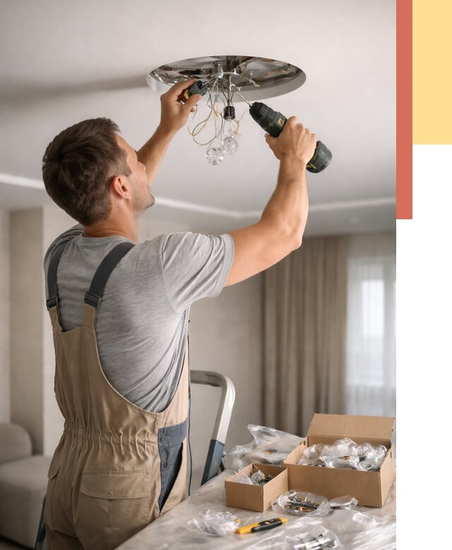 Установка люстры в натяжной потолок в Вязниках от 1282 руб. | Быстро и недорого — ОТДЕЛОЧНИК-Взн