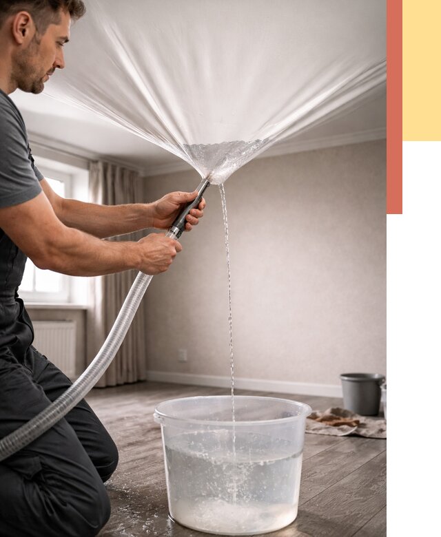 Слив воды с натяжного потолка в Вязниках от 2671 руб. быстро и недорого | ОТДЕЛОЧНИК-Взн