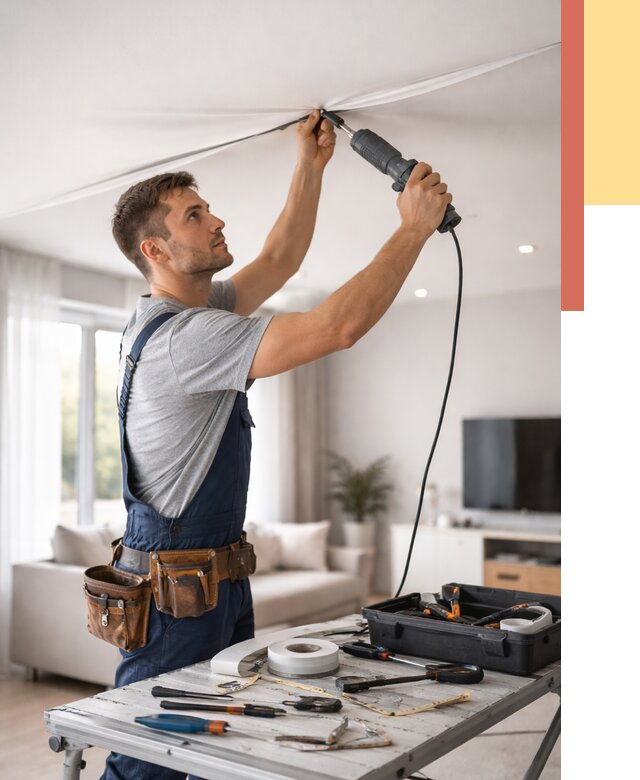 Ремонт натяжных потолков в Вязниках от 10149 руб. под ключ — ОТДЕЛОЧНИК-Взн