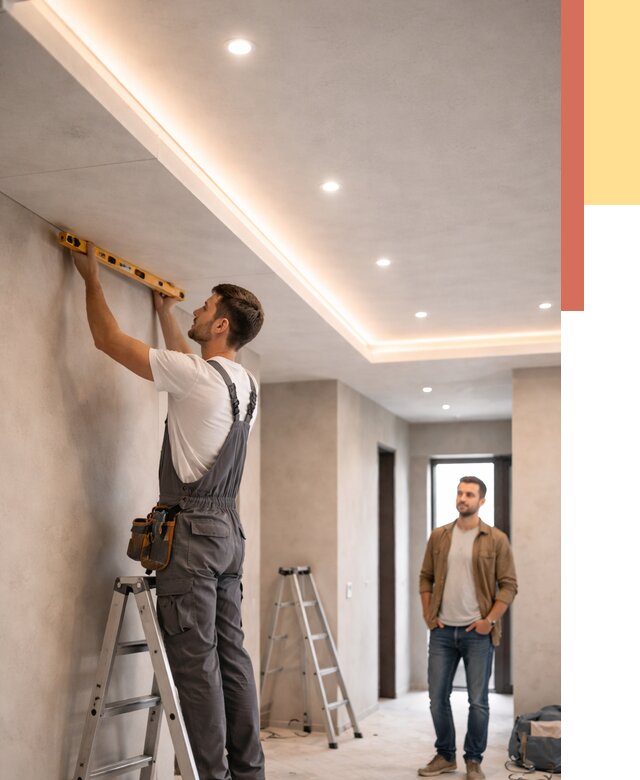 Потолок из гипсокартона с подсветкой в Вязниках от 801 руб./м2 под ключ | ОТДЕЛОЧНИК-Взн