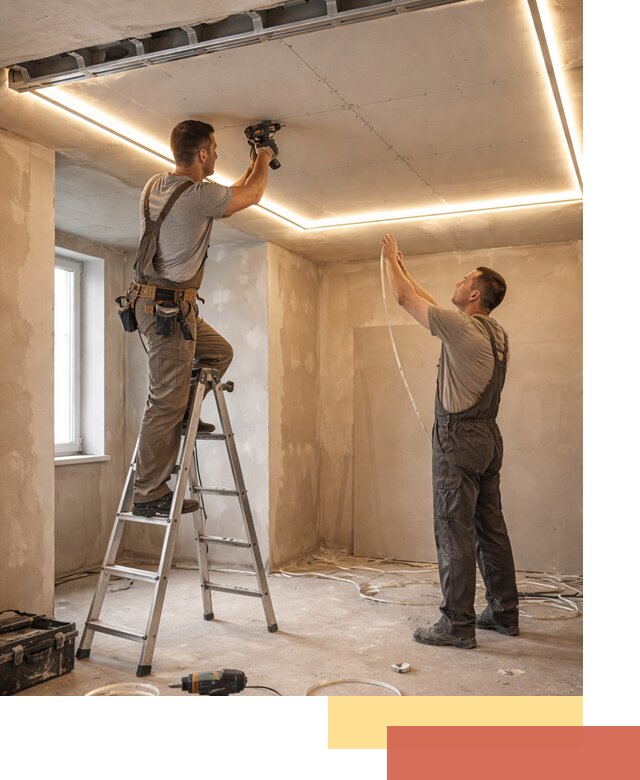 Потолок из гипсокартона с подсветкой в Вязниках