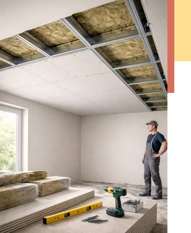 Звукоизоляция потолка ГКЛ в Вязниках от 1015 руб. — монтаж под ключ | ОТДЕЛОЧНИК-Взн