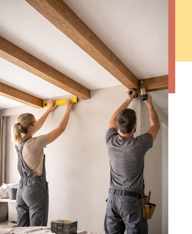 Монтаж декоративных балок на потолок в Вязниках от 4487 руб. — ОТДЕЛОЧНИК-Взн